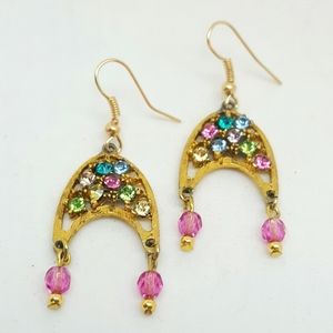 Antique Gold Multi Color Dangling Earrings